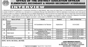 Office of The District Education Officer Elementary Secondary And Higher Secondary Vacancies
